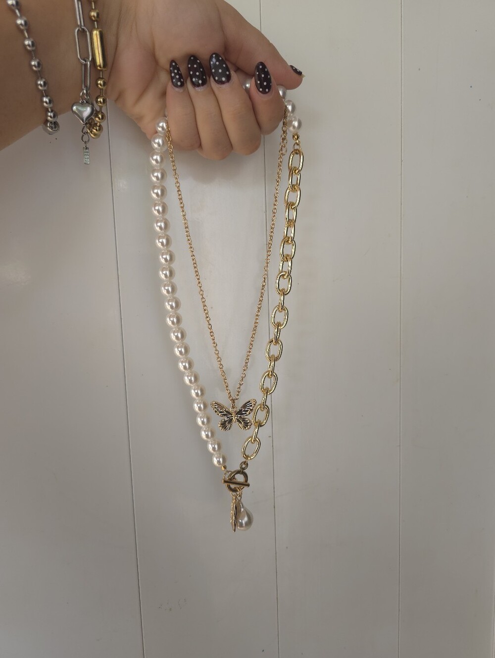 Gold & Pearl Layered Butterfly Pendant Necklace